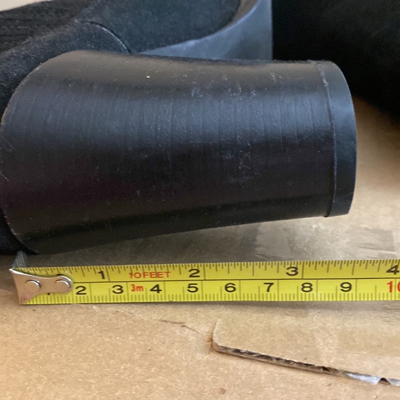 Black suede high heel ankle boots. Bought in Denmark Comfy Stacked 3 1/2” heel. - Picture 12 of 13